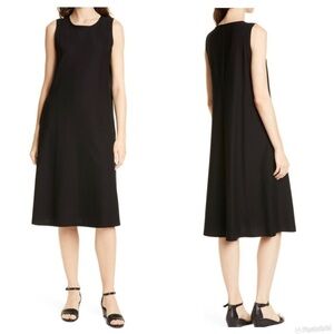 Eileen Fisher Round Neck Sleeveless Straight Crepe Dress